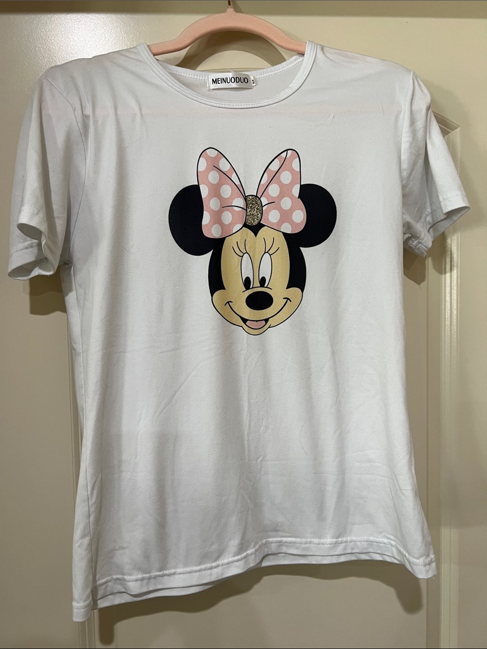 Girls' White Minnie Mouse Short Sleeve Graphic Tee with Pink Bow H294